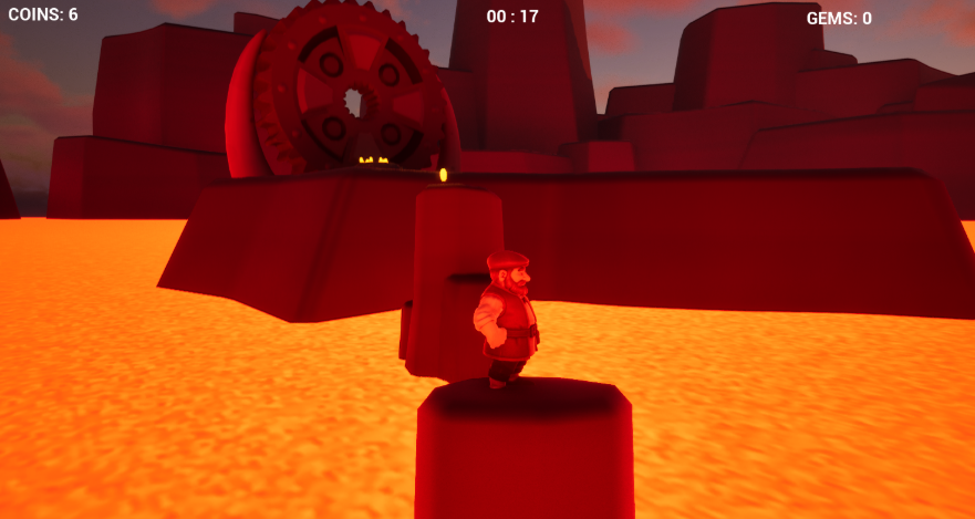 Photo showing the game 'Lava Lava!' which won 1st place in the KTS Game Jam 1, with a cartoonish character standing over lava.
